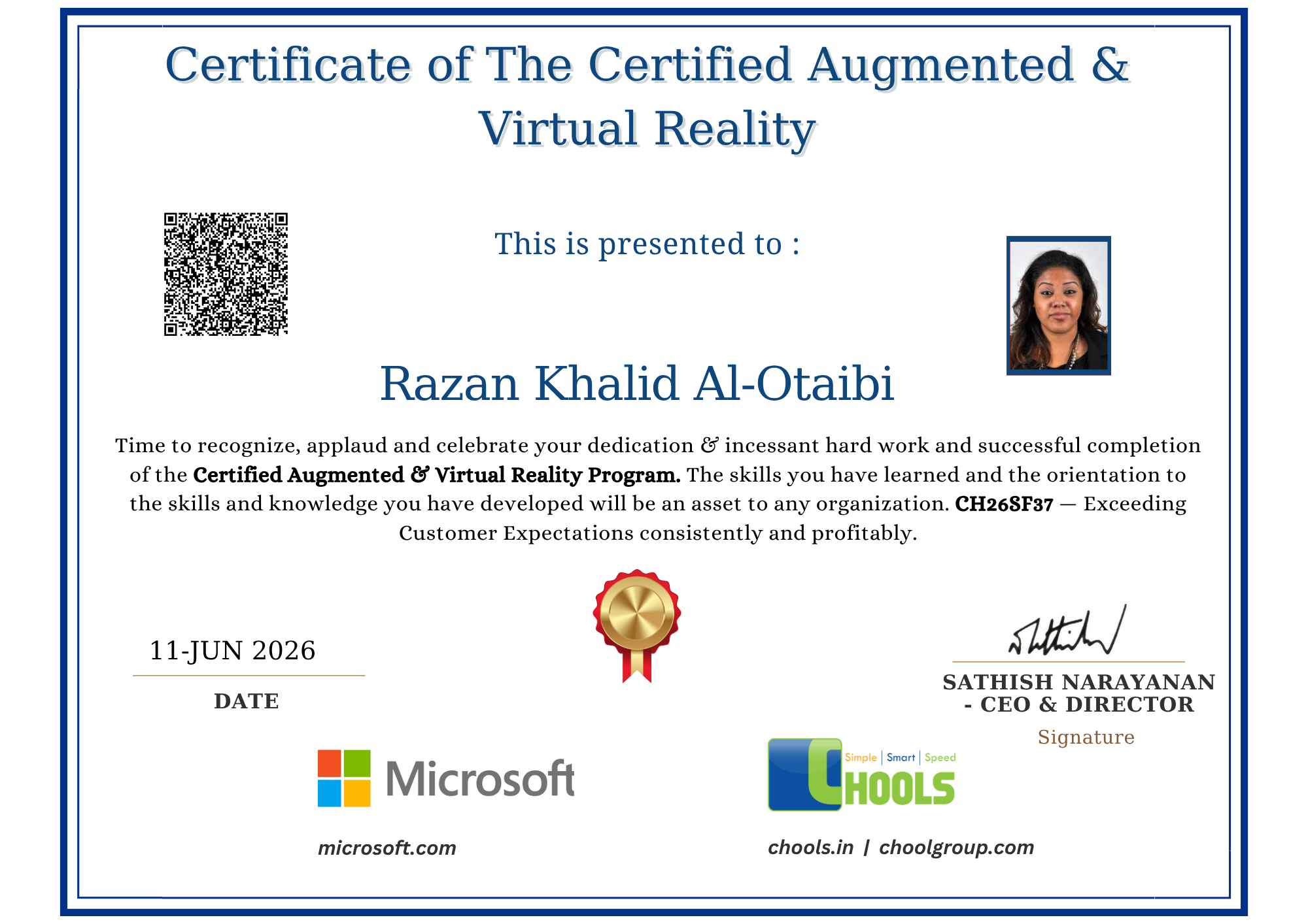 Certified Augmented & Virtual Reality Program Certificate
